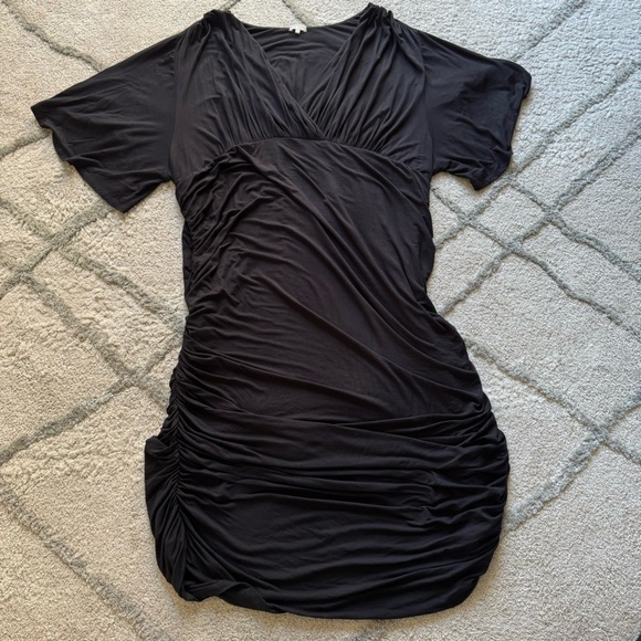 Kiyonna Rumor Ruched black Dress cocktail midi ruched slimming flutter sleeve 5X - Picture 5 of 10